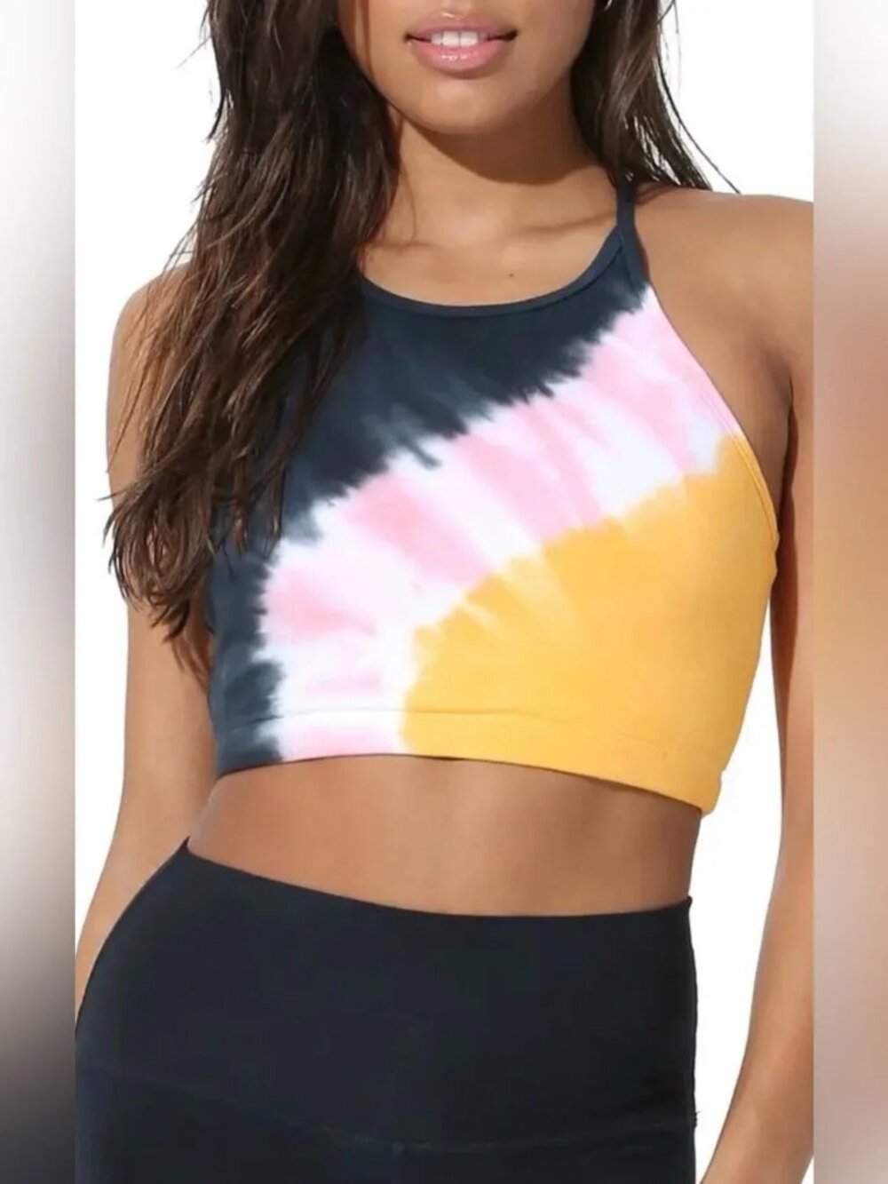 Electric & Rose Quinn Tie Dye Sports Bra Size Small Black Pink Yellow Racerback